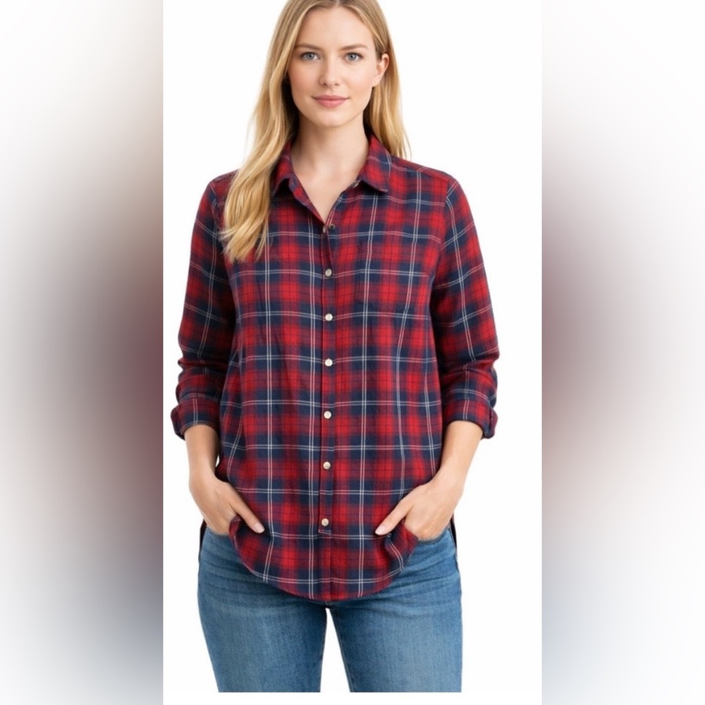 Jachs New York Girlfriend Oversized Shirt Flannel Plaid in Red & Blue Size S